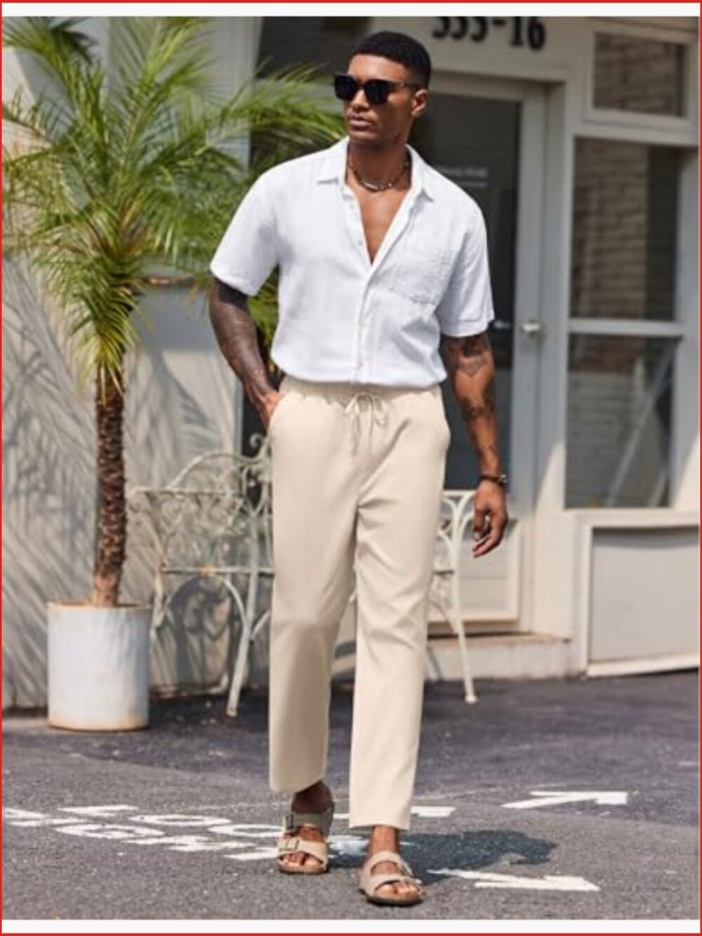 Mens Linen Casual Pants Lightweight Drawstring Beach Pants Elastic Waist Cropped - Picture 3 of 7